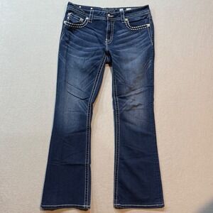Miss Me Edgy Western Glam Mid-rise Bootcut Dark Wash Embellished Bling Women 33